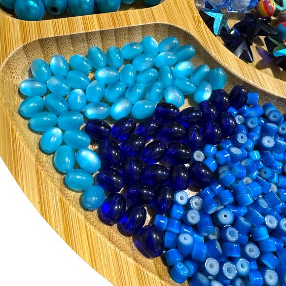 Blue Bead Lot - Glass Acrylic Resin Charms Peace Signs Stars Mixed Shapes - Picture 3 of 9